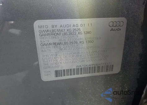 2011 Audi Q5 3.2 Premium Plus из США, поврежденный, VIN WA1DKAFP6BA073371